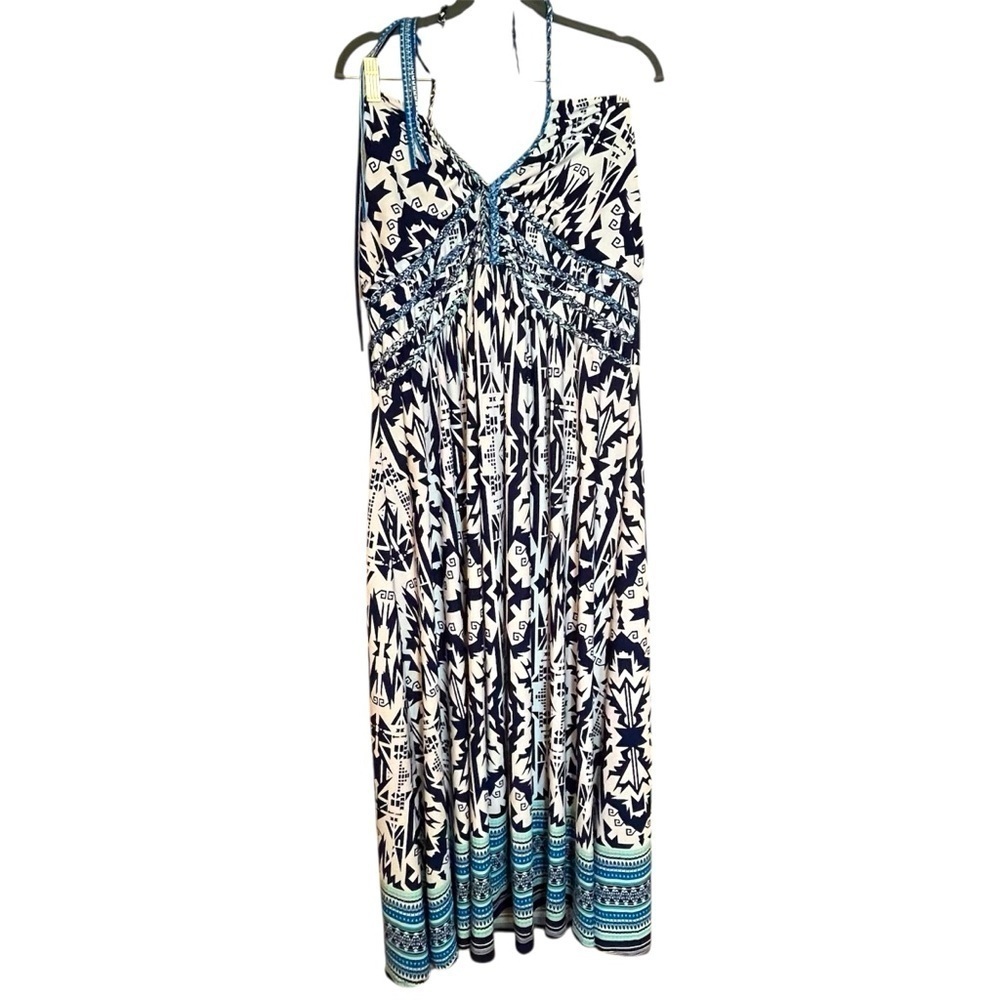 Loralette Plus Size 3X Maxi Dress Halter Tropical Open Back Beach